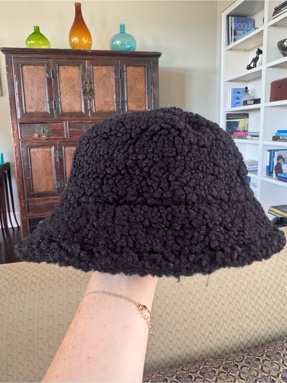 Black Faux Sherpa Bucket Hat - Women Accessories